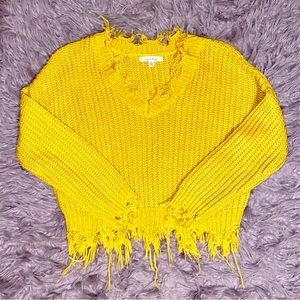 Love Tree Mustard Frayed Sweater
